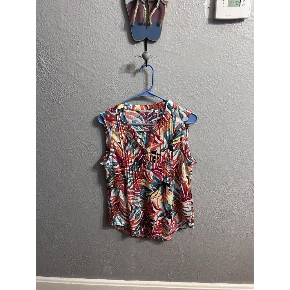 Women's Sleeveless Notations Pullover Shirt Tropical Size Large